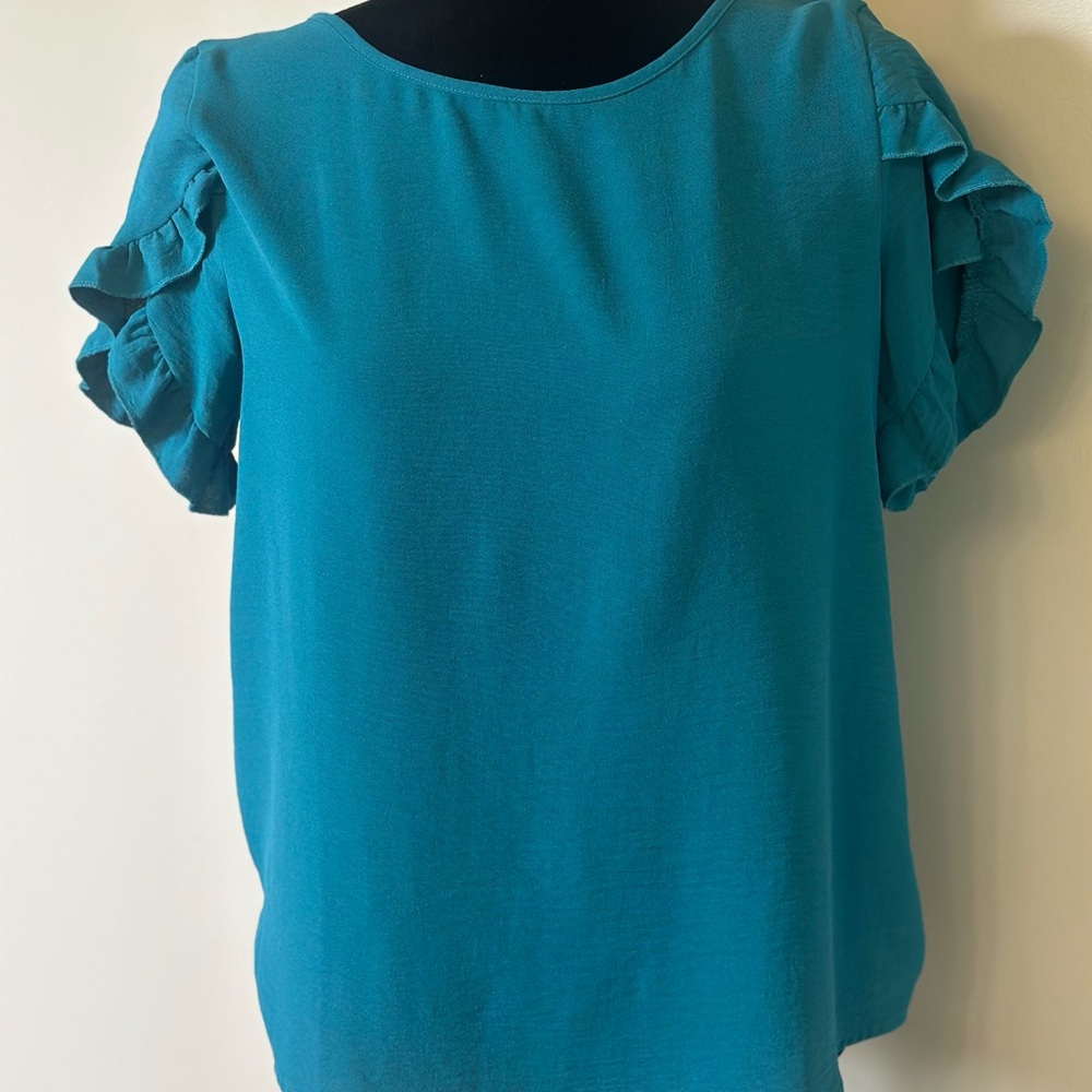 Teal Ruffle Sleeve Women's Top